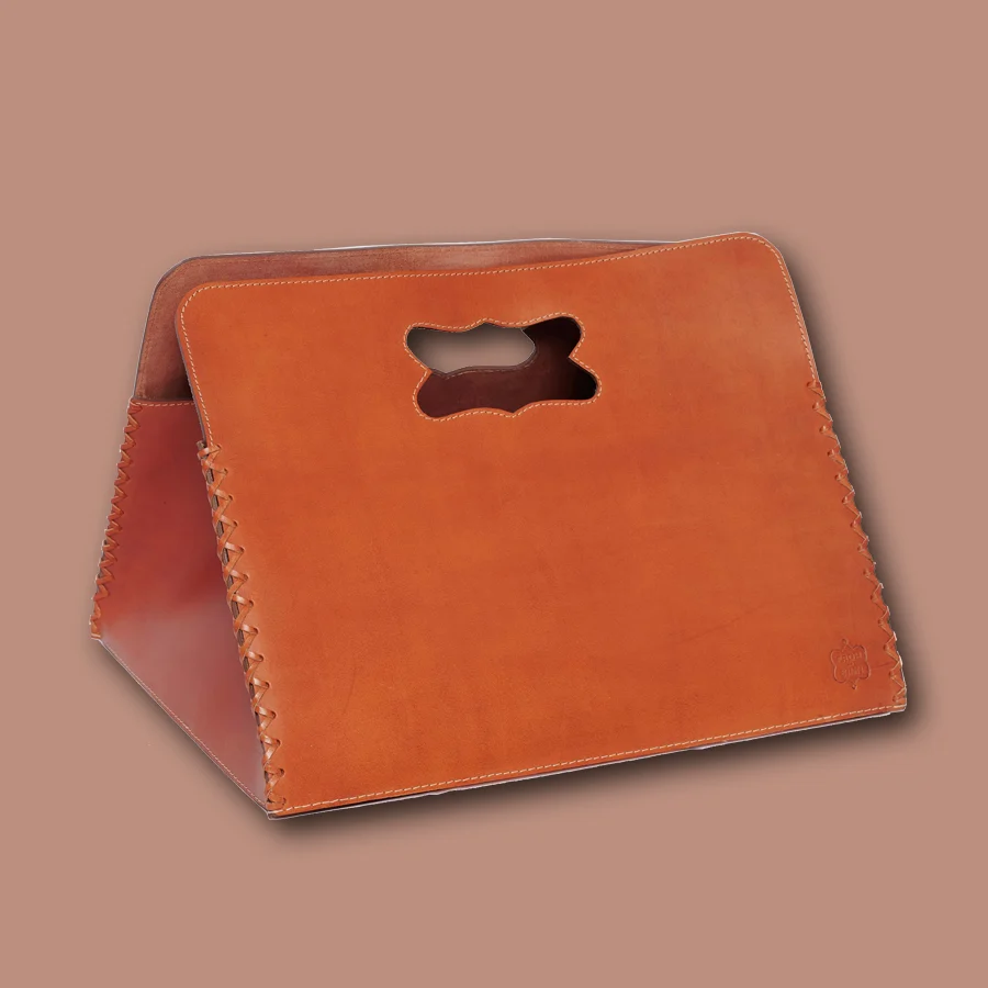 Cesto per legna da ardere, portariviste LIFESTYLE pelle liscia - cognac
