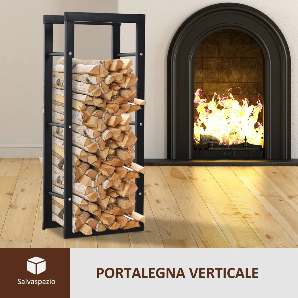 Easycomfort Scaffale Porta Legna Legnaia Verticale Supporto per Legna Portata 100kg Metallo 40 × 25 × 100cm