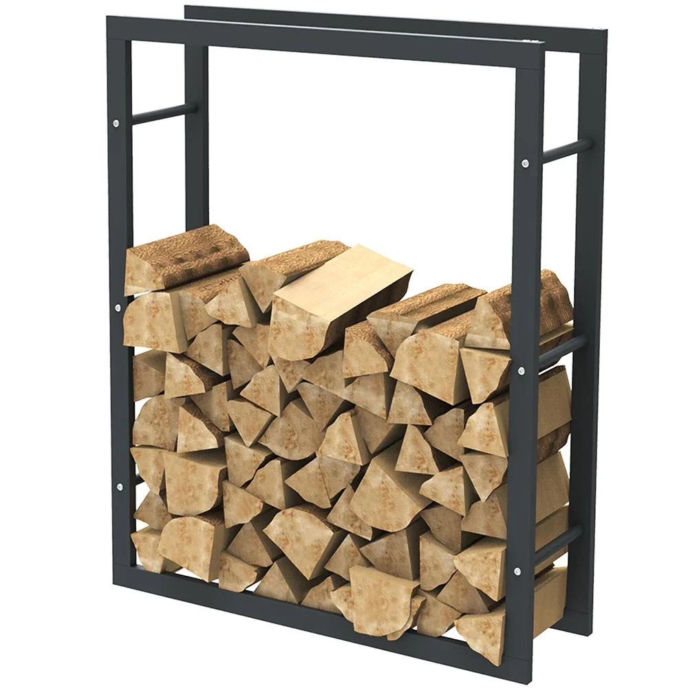 Portalegna Metallo Verniciato Porta Legna Interno Esterno 100x80x25cm Nero