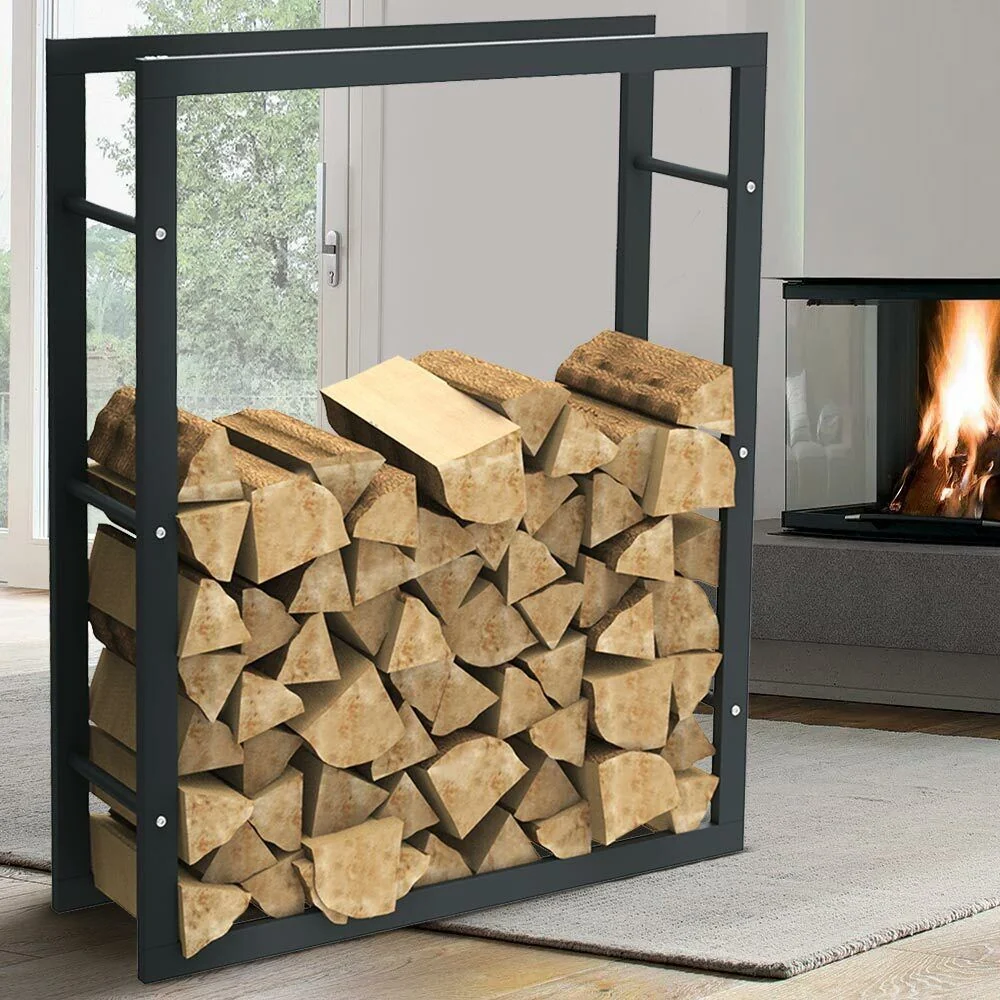 Portalegna Metallo Verniciato Porta Legna Interno Esterno 100x80x25cm Nero