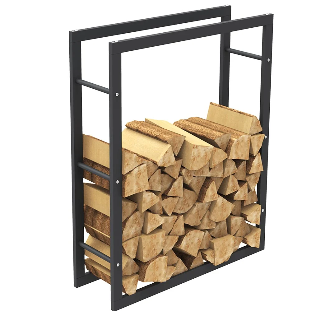 Portalegna Metallo Verniciato Porta Legna Interno Esterno 100x80x25cm Nero