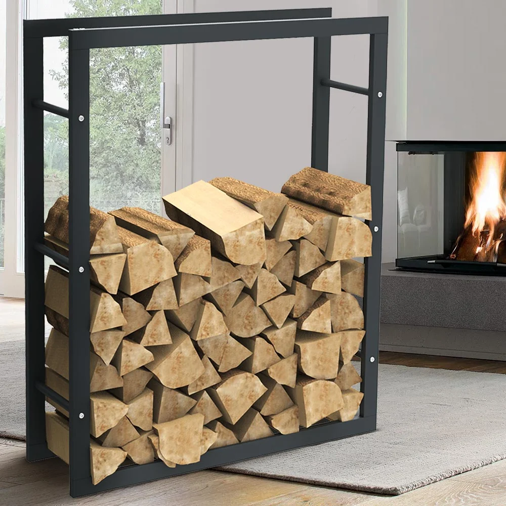 Portalegna Metallo Verniciato Porta Legna Interno Esterno 100x80x25cm Nero