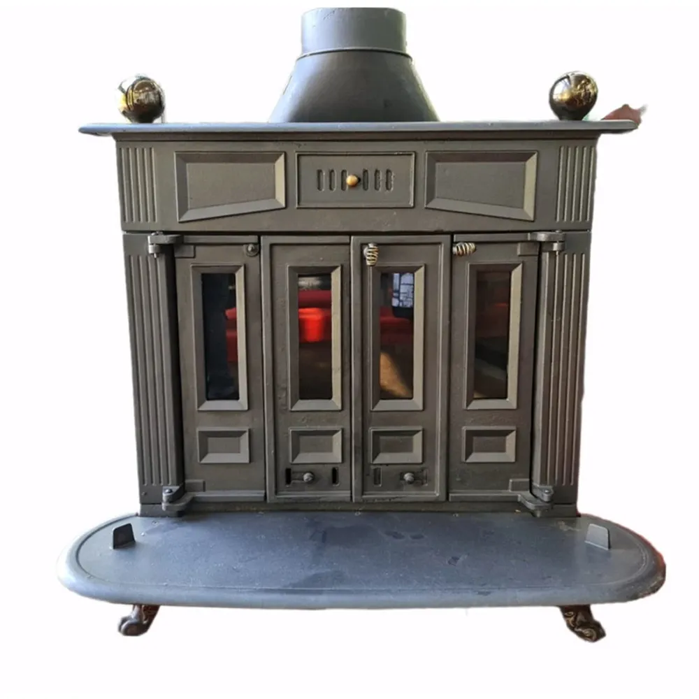 Stufa legna "Franklin" 13 kW ghisa con inserti ottone caminetto h 100 cm