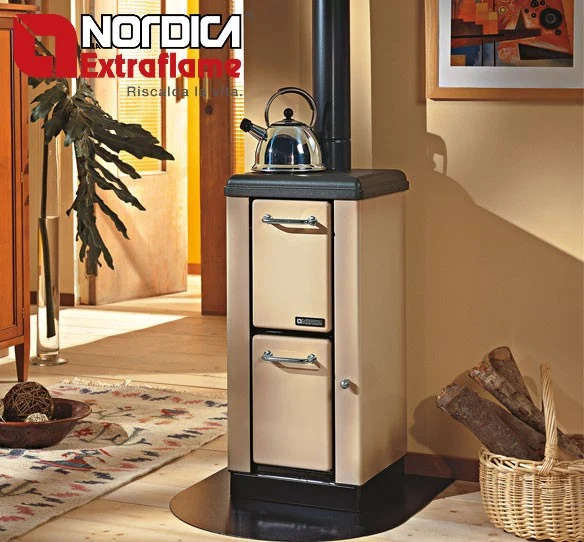 Stufa Legna La Nordica Extraflame Modello Mignon 4 Kw Cappuccino Acciaio E Ghisa