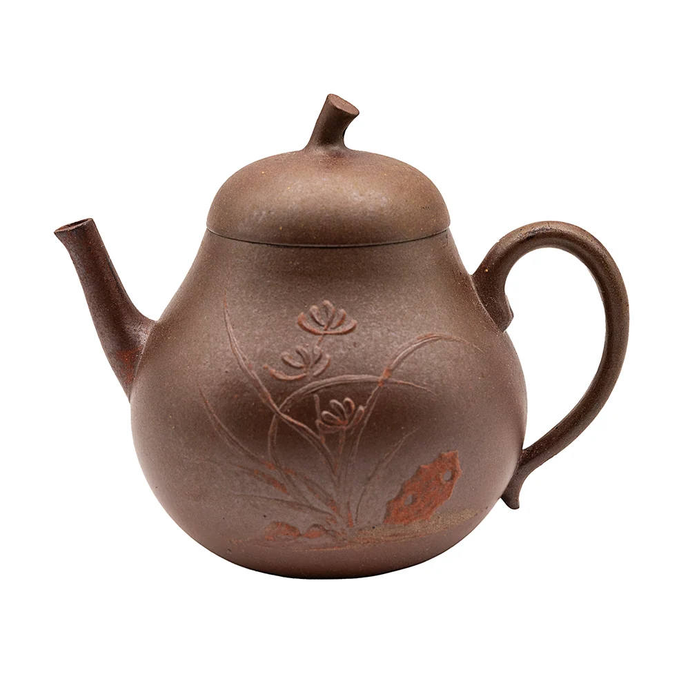 Teiera stile Yixing cotta legna con intaglio floreale # 95012, 160 ml