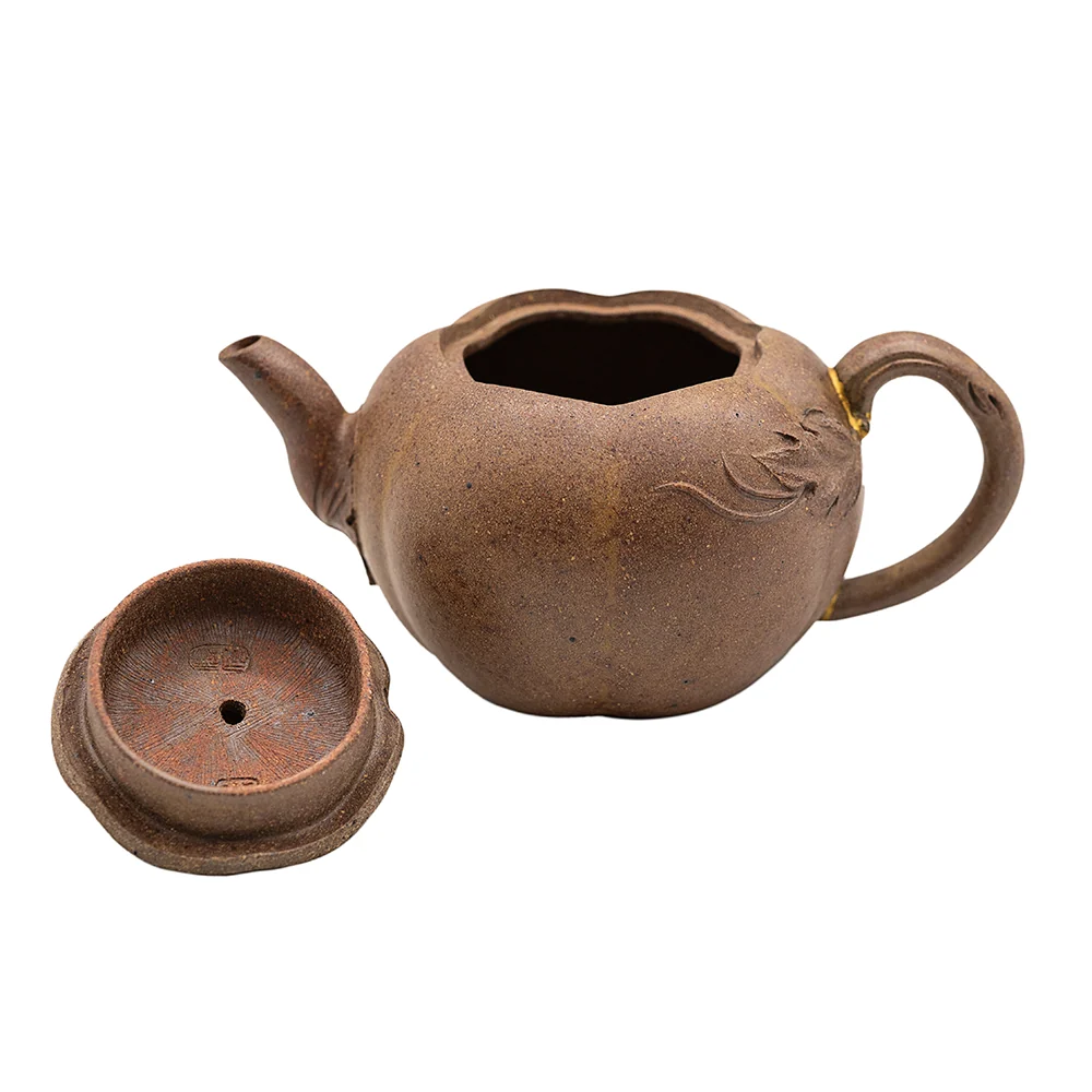 Teiera Yixing legna forma zucca con manico Kintsugi # 95080