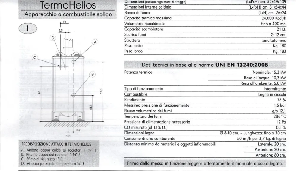 Termostufa legna CASTELMONTE Mod. TERMO HELIOS CERAMICA LM 15Kw