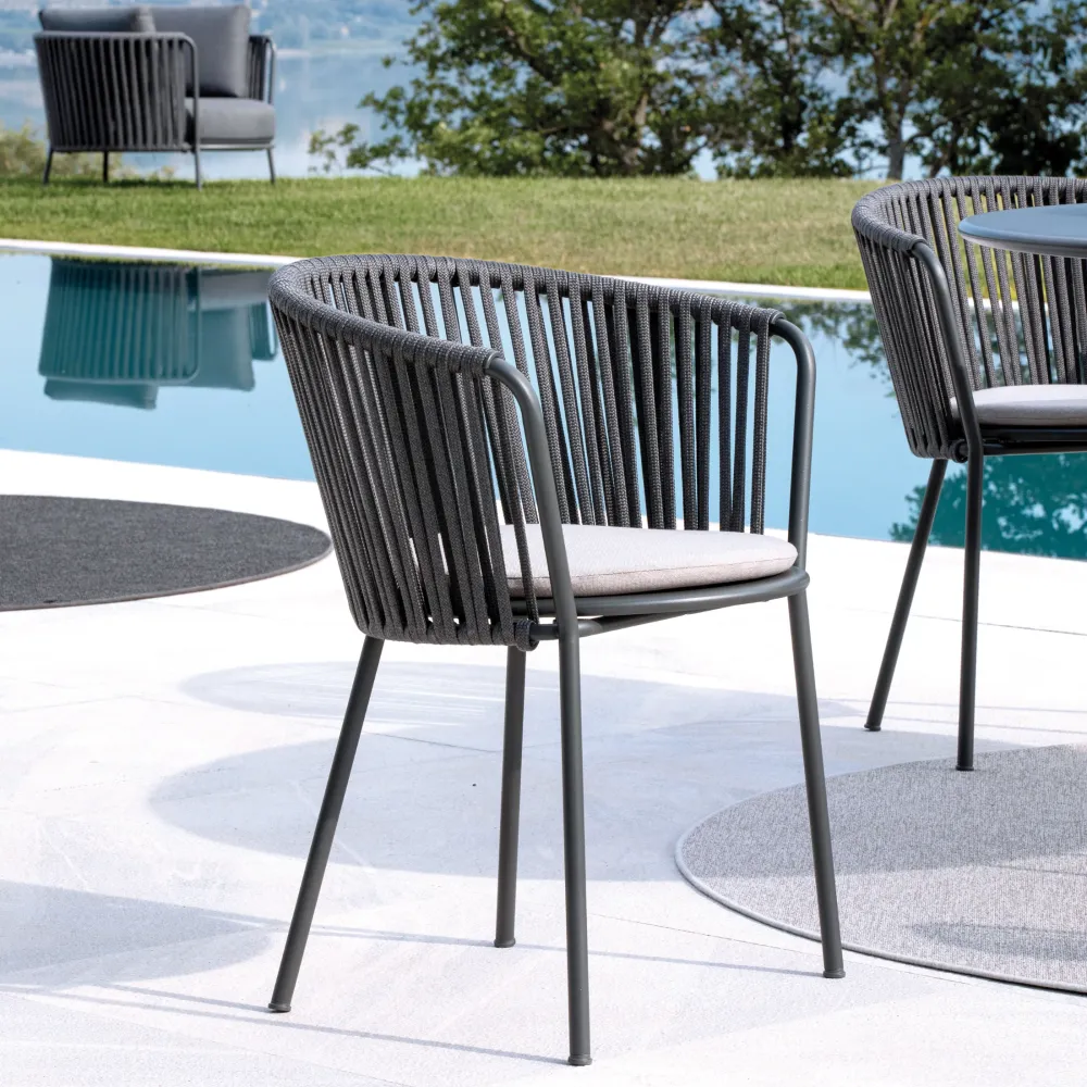 Set di sedie acciaio inox e corda "Daisy Rope" da giardino cm 62x50 80h | Impermeabile e Traspirante
