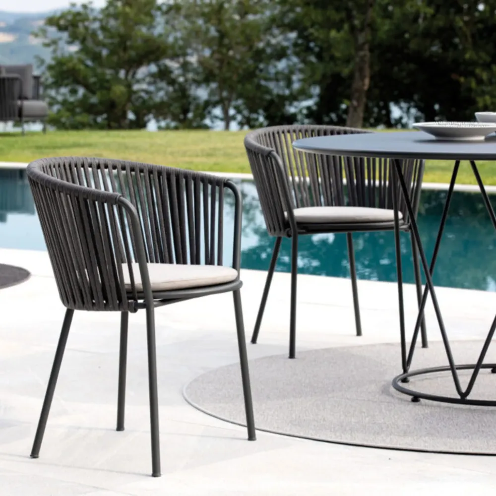 Set di sedie acciaio inox e corda "Daisy Rope" da giardino cm 62x50 80h | Impermeabile e Traspirante