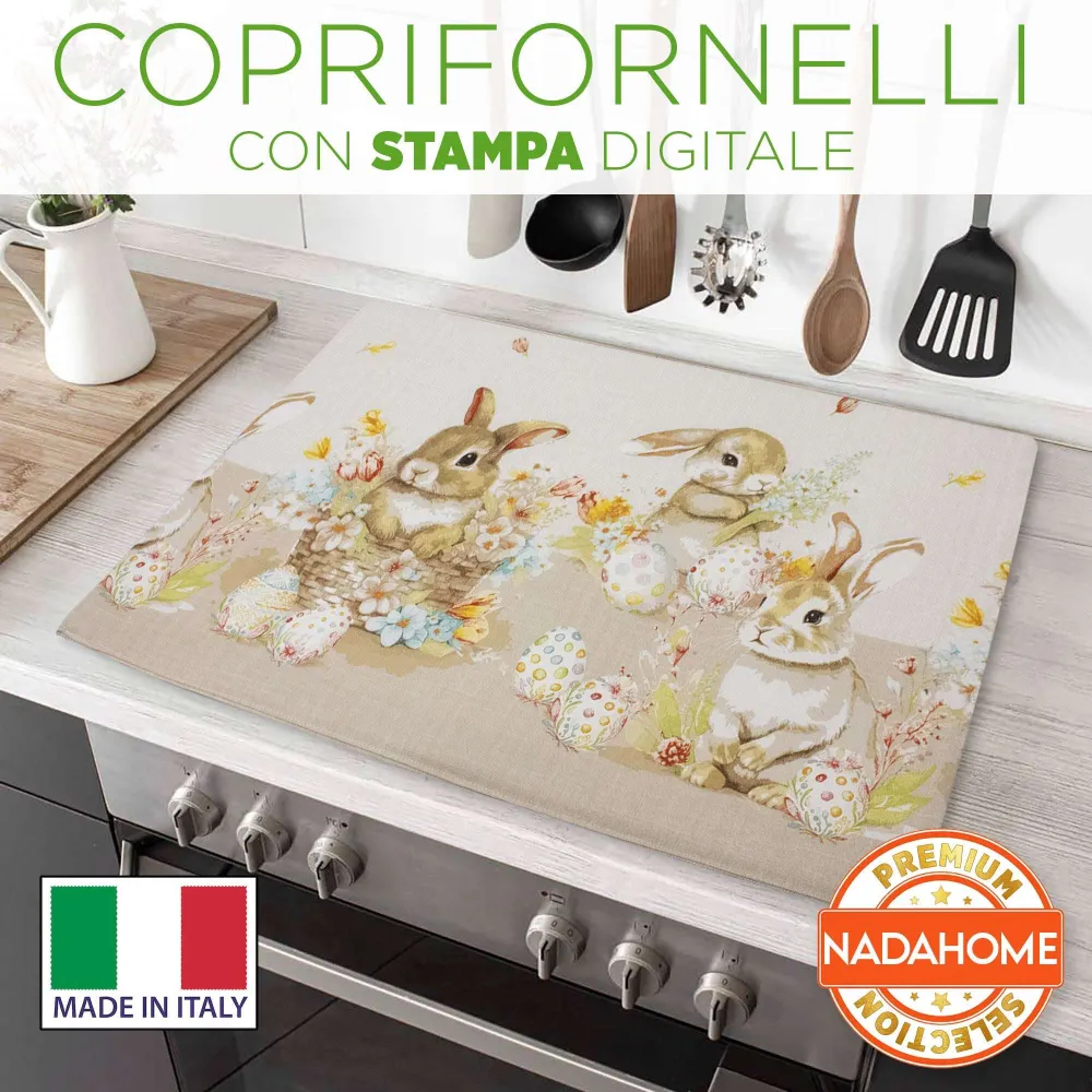 Coprifornelli cucina Pasquale imbottito stampa digitale Pasqua cotone 7066