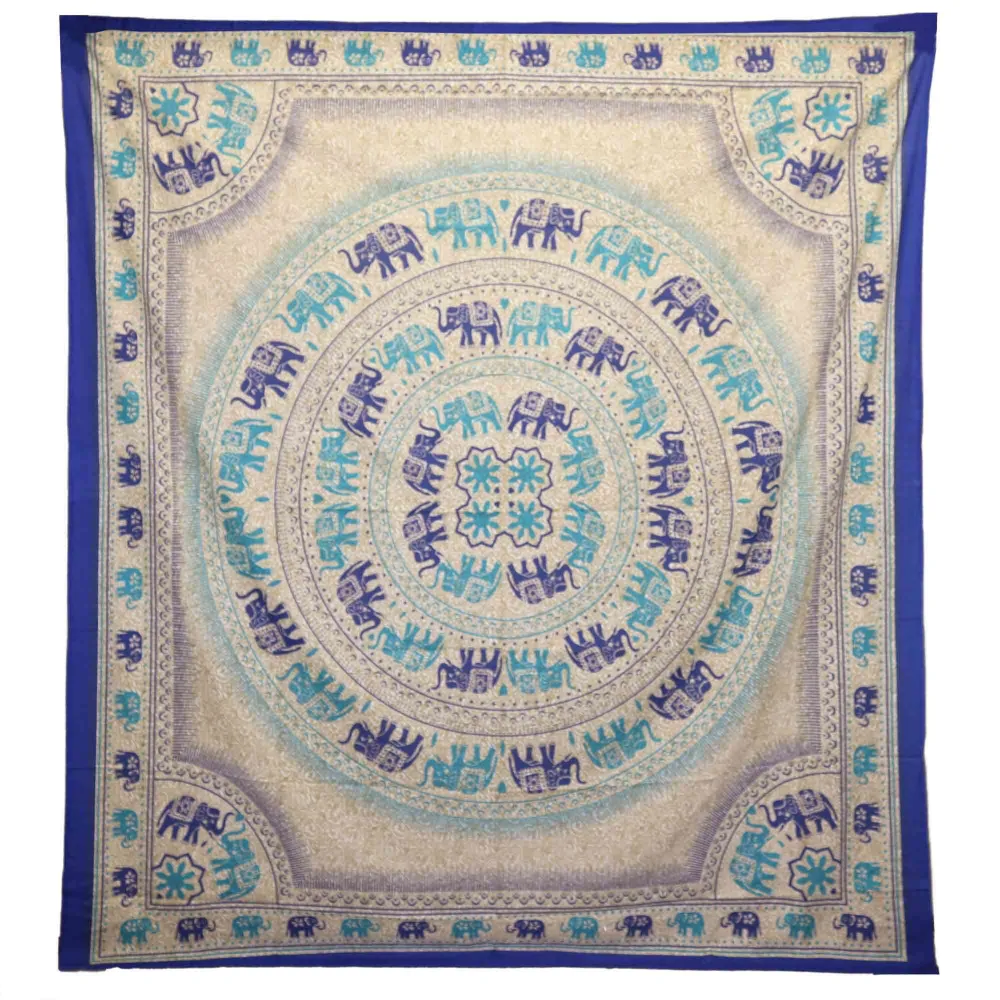 Arazzo Mandala Elefante Tappeto da Parete Copriletto Blu