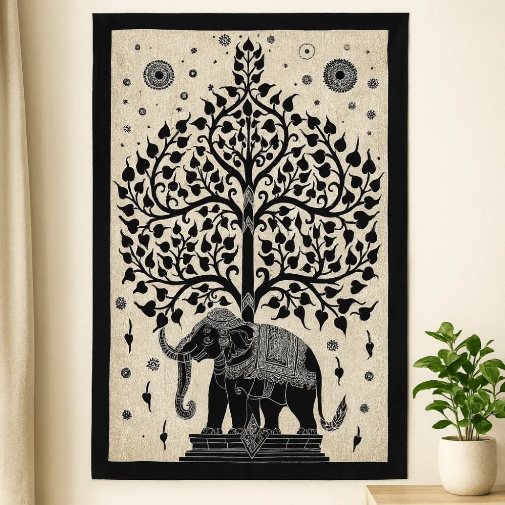 Coperta e Tappeto da Parete – Singolo Cotone Albero con Elefante