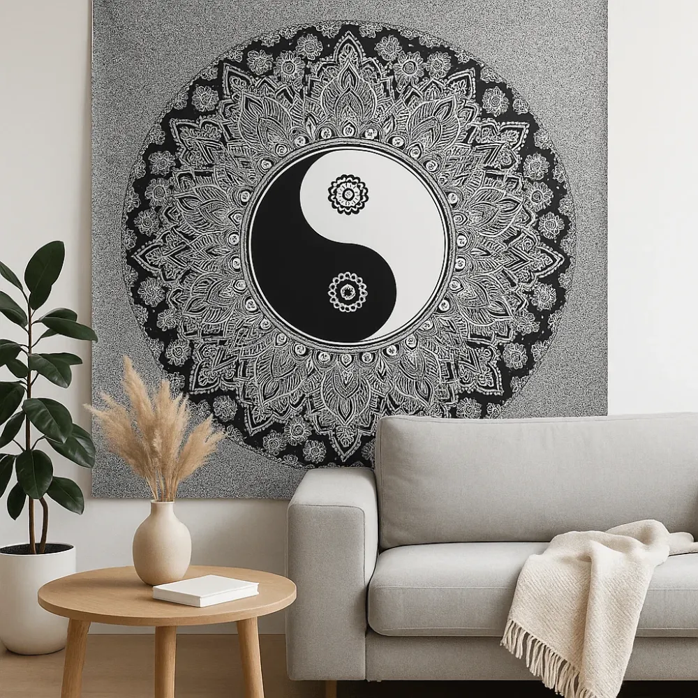 Copriletto e Tappeto da Parete Yin Yang, Cotone Doppio