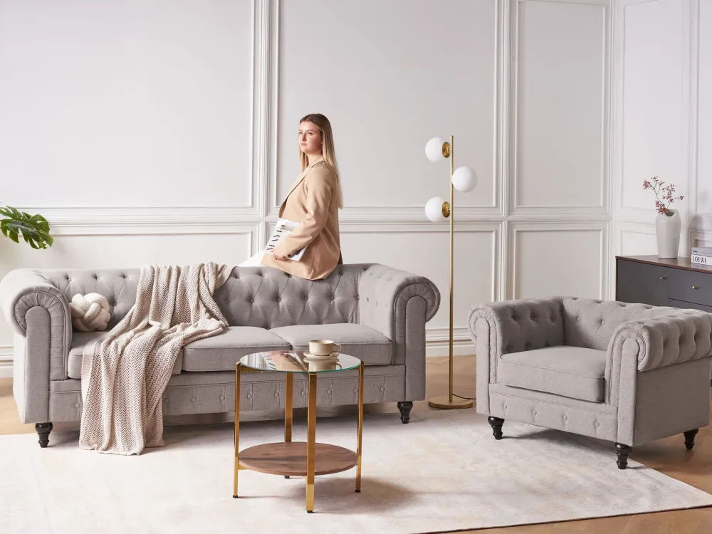 Copertura Protettiva 3 Seater Fabric Sofa Taupe CHESTERFIELD