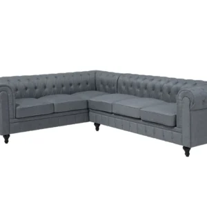 Right Hand Fabric Corner Sofa Grey CHESTERFIELD con Chiusura Strappo