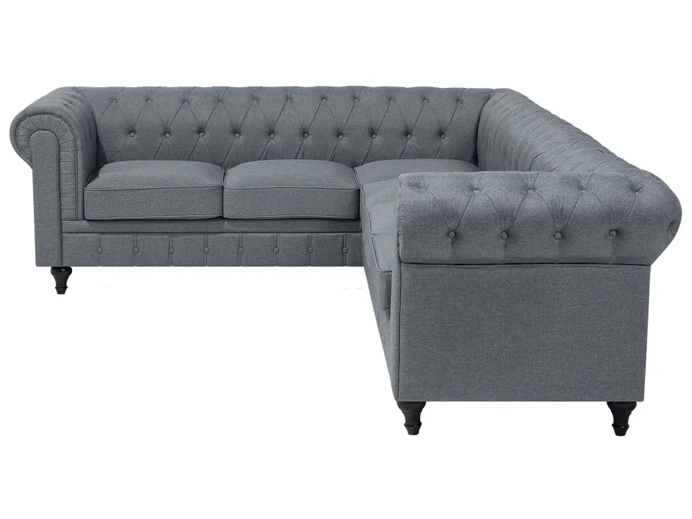 Right Hand Fabric Corner Sofa Grey CHESTERFIELD con Chiusura Strappo