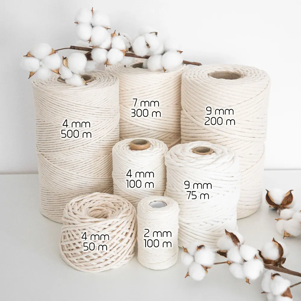 Corda pettinata (Ordito) / Colore NATURALE / 2-9mm / Cotone Zero Waste