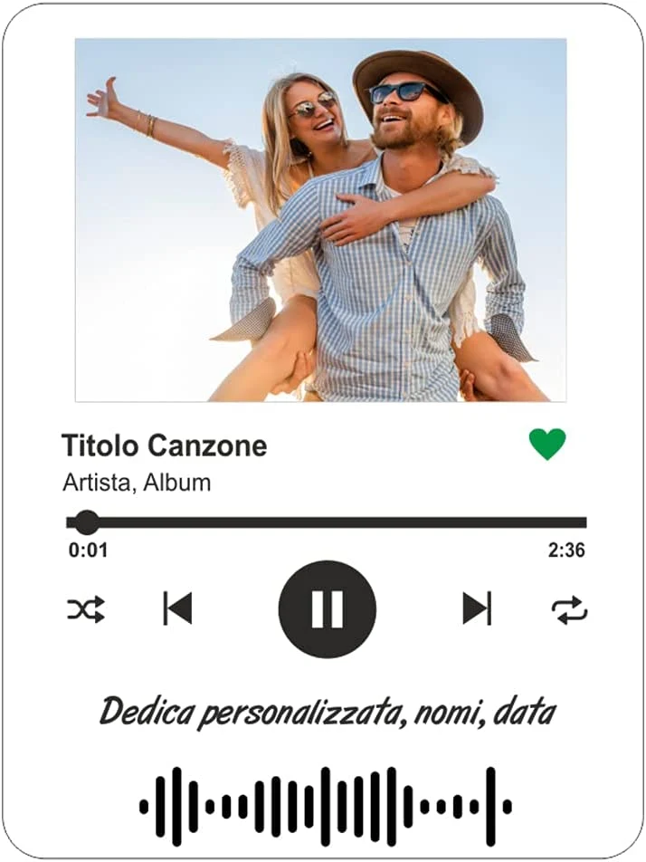 Targa Personalizzata Musica, Foto Stampa UV Plexiglass Acrilico Trasparente. Foto Anniversario San Valentino