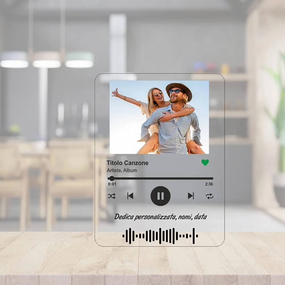 Targa Personalizzata Musica, Foto Stampa UV Plexiglass Acrilico Trasparente. Foto Anniversario San Valentino