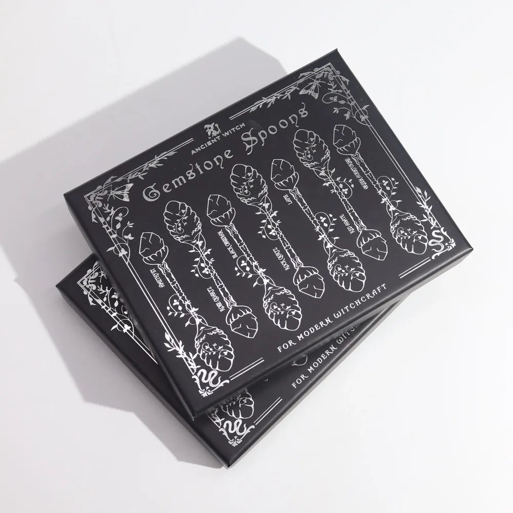 Set di 7 cucchiai da strega cristallo di pietra preziosa di bronzo