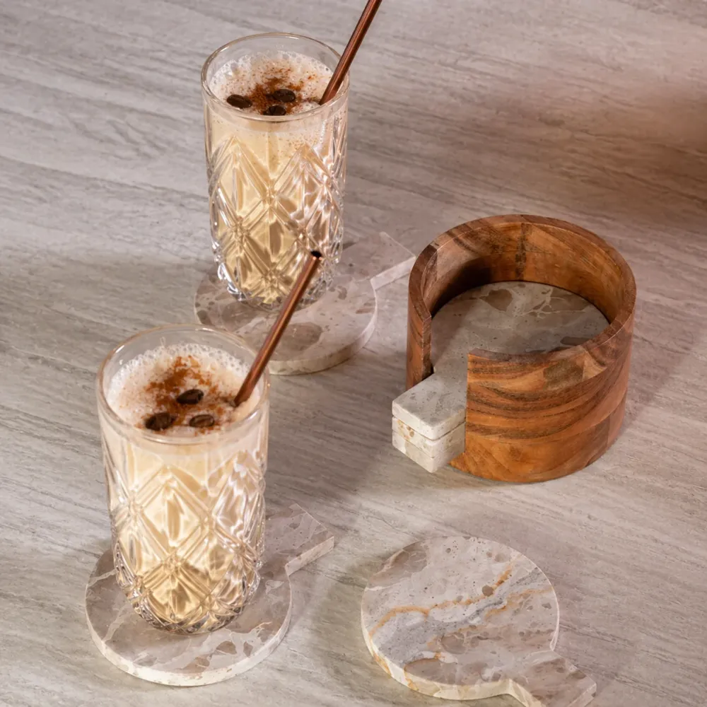 Sottobicchieri Marmo Beige Set 4 con Contenitore