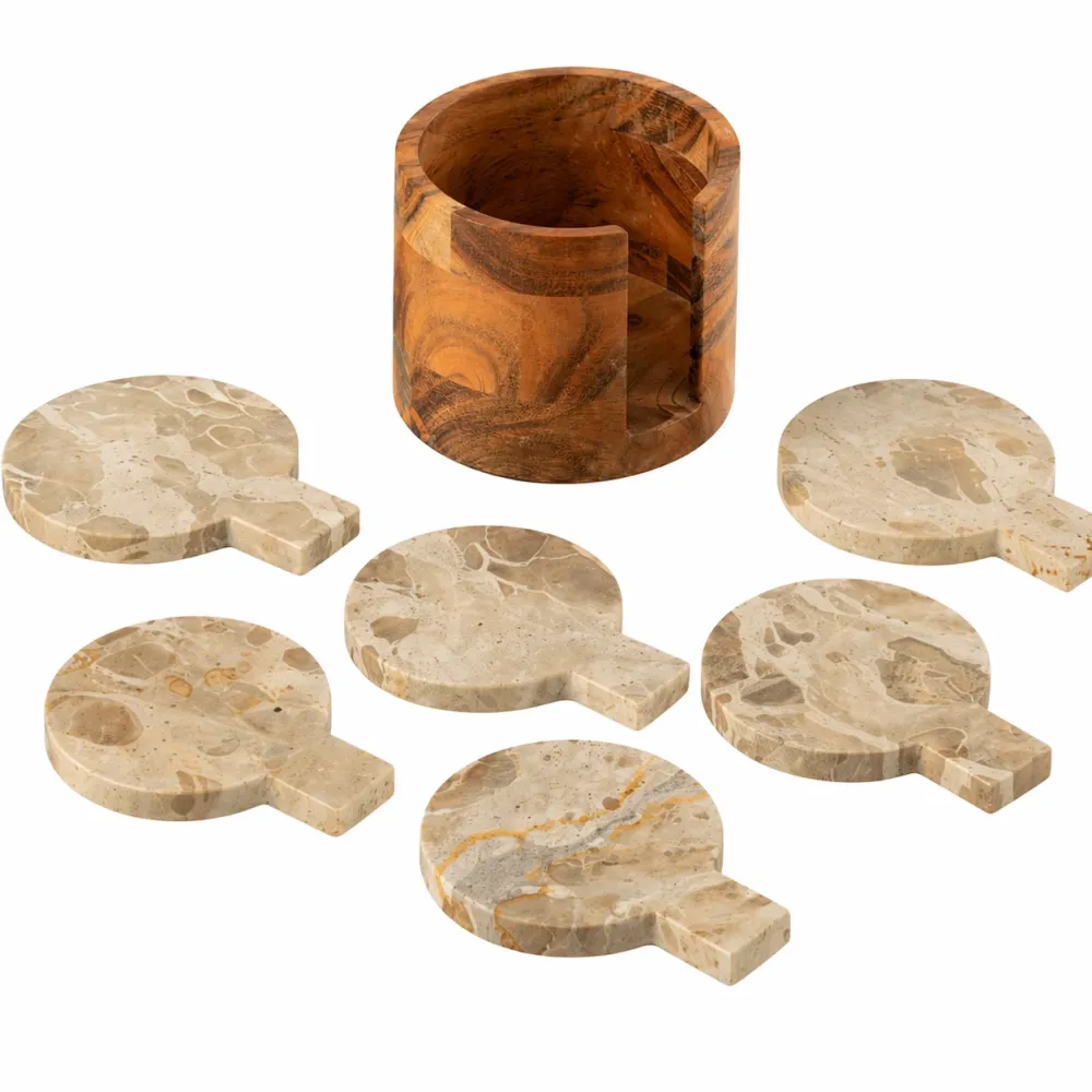 Sottobicchieri Marmo Beige Set 4 con Contenitore