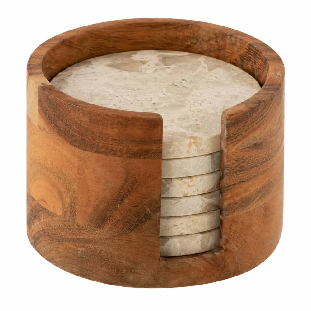 Sottobicchieri Marmo Beige Set 4 con Contenitore