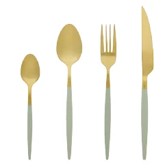 Set 6 Cucchiai da Tavola Acciaio Dorato con Manico Resina Verde Salvia