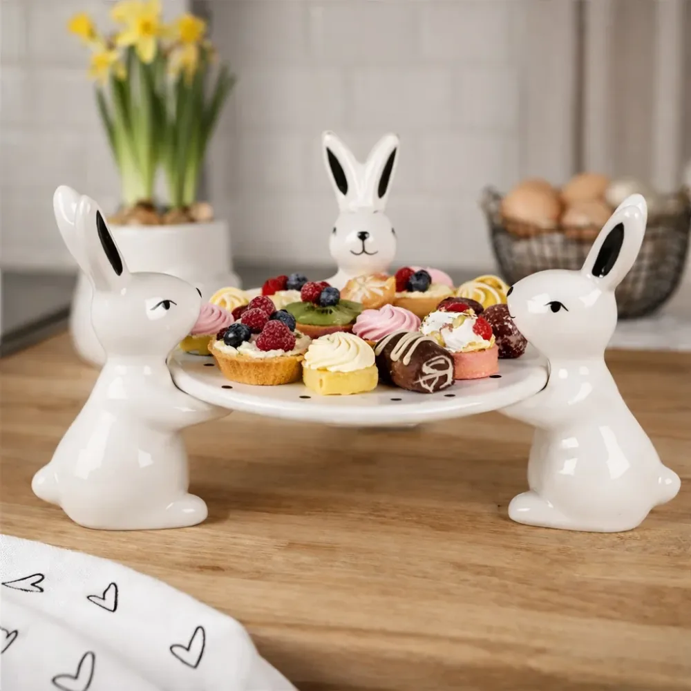 Alzata Decorativa Ceramica Pasquale con Conigli 24×23×12 cm – Easter Table
