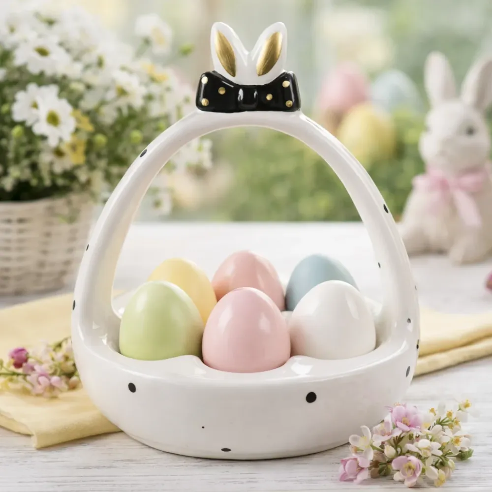 Portauova decorativo pasquale ceramica bianco e nero Ø 16 × 19 cm – Easter Table
