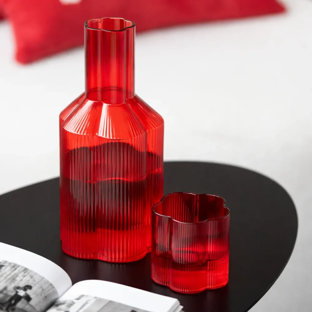 Caraffa Vetro Rosso per Acqua e Bevande h 27 cm