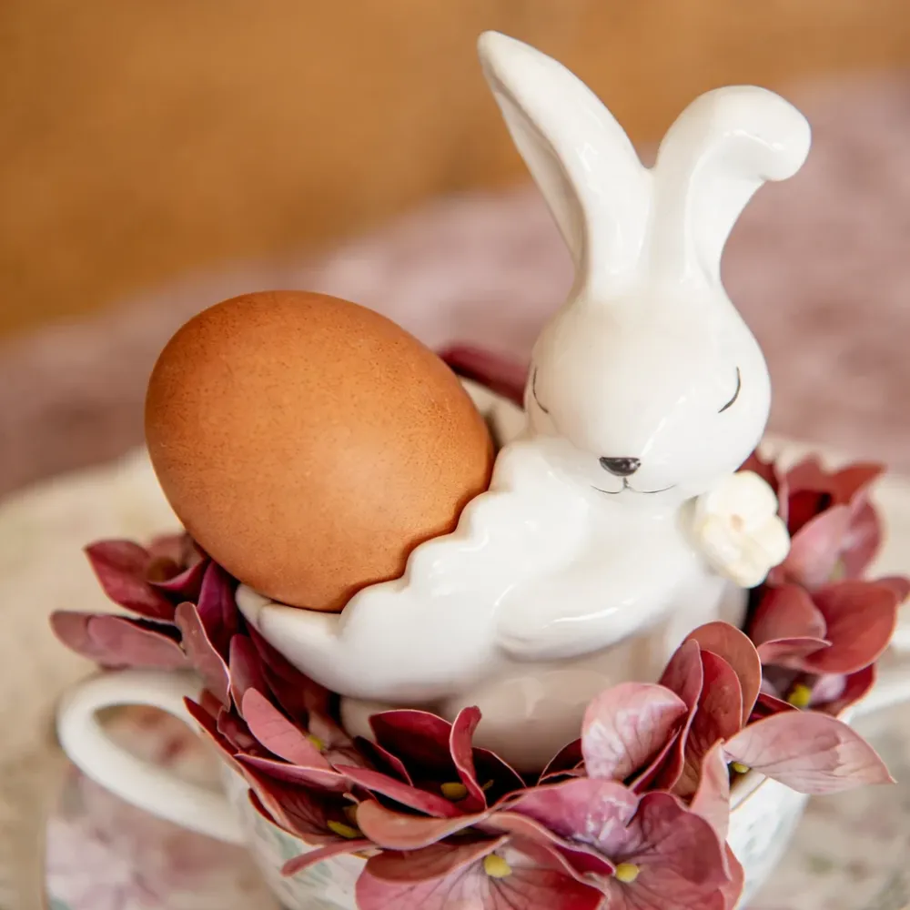 Portauovo Coniglio Pasqua 11 cm Ceramica Bianca