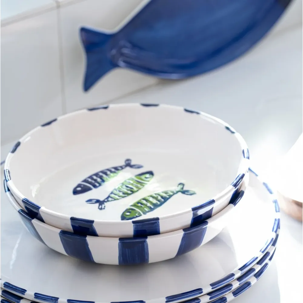 Piatto Portata Pesci Blu Ceramica 25 cm
