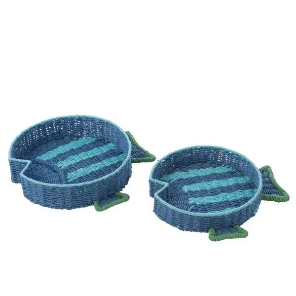 Vassoi Decorativi Pesce Blu Smeraldo Fibra Naturale
