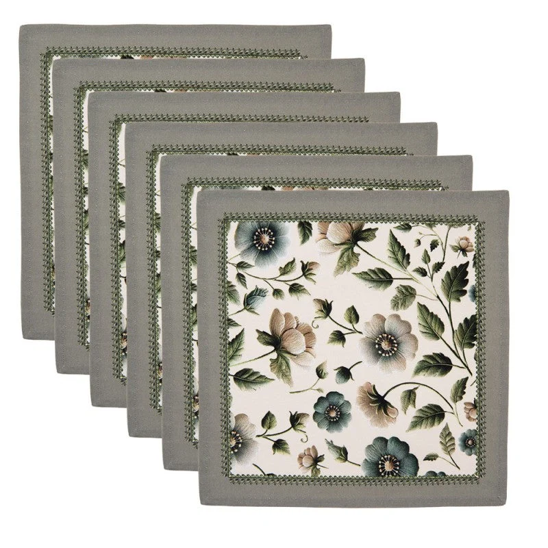 Set 6 Tovaglioli 40x40 cm Cotone Floreali Beige
