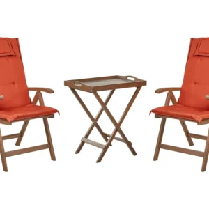 Acacia Wood Bistro Set Dark Red Cushions AMANTEA per Relax all'Aperto