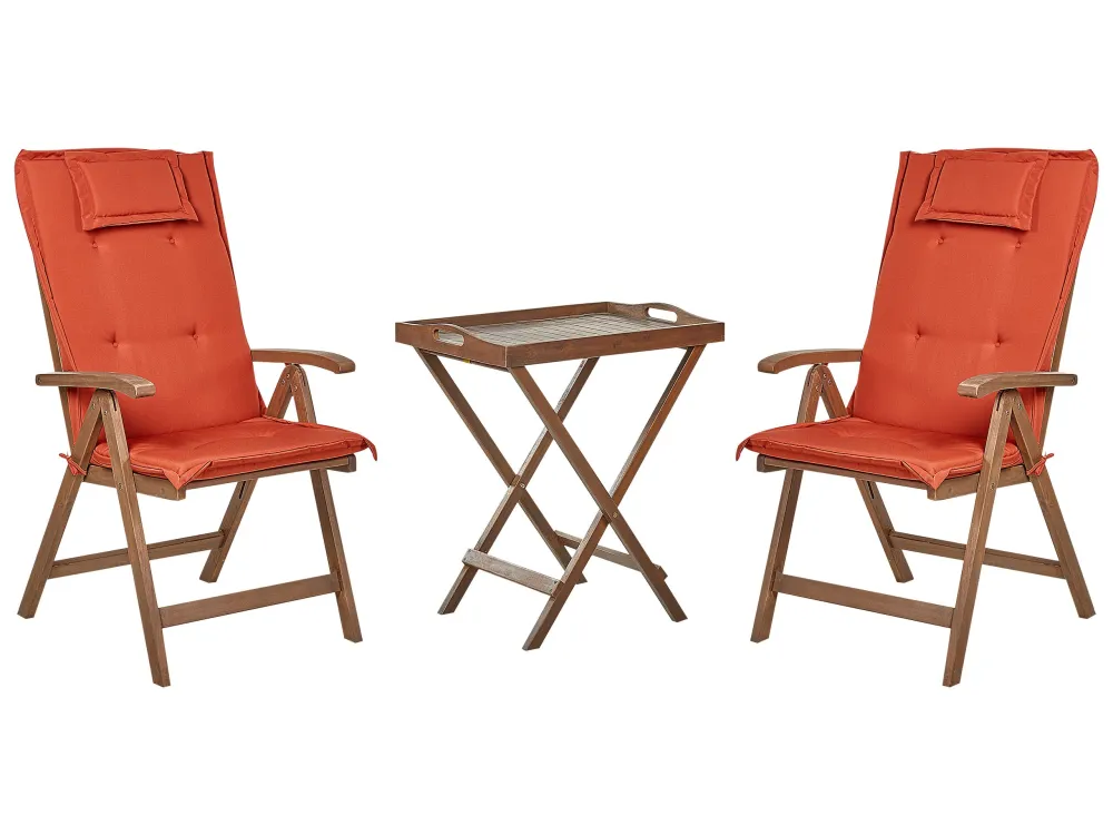 Acacia Wood Bistro Set Dark Red Cushions AMANTEA per Relax all'Aperto