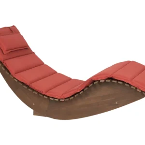 Acacia Wood Garden Sun Lounger Dark Cushion Red BRESCIA con Portabicchiere Integrato
