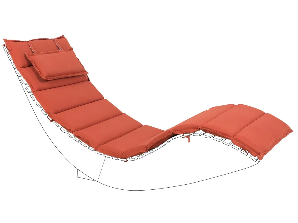 Acacia Wood Garden Sun Lounger Dark Cushion Red BRESCIA con Portabicchiere Integrato