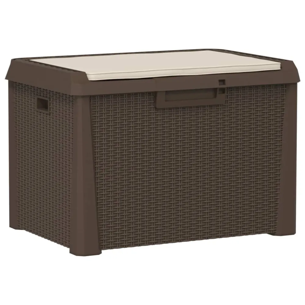 Baule da Giardino con Cuscino Seduta Marrone 125 L PP con Schienale Regolabile