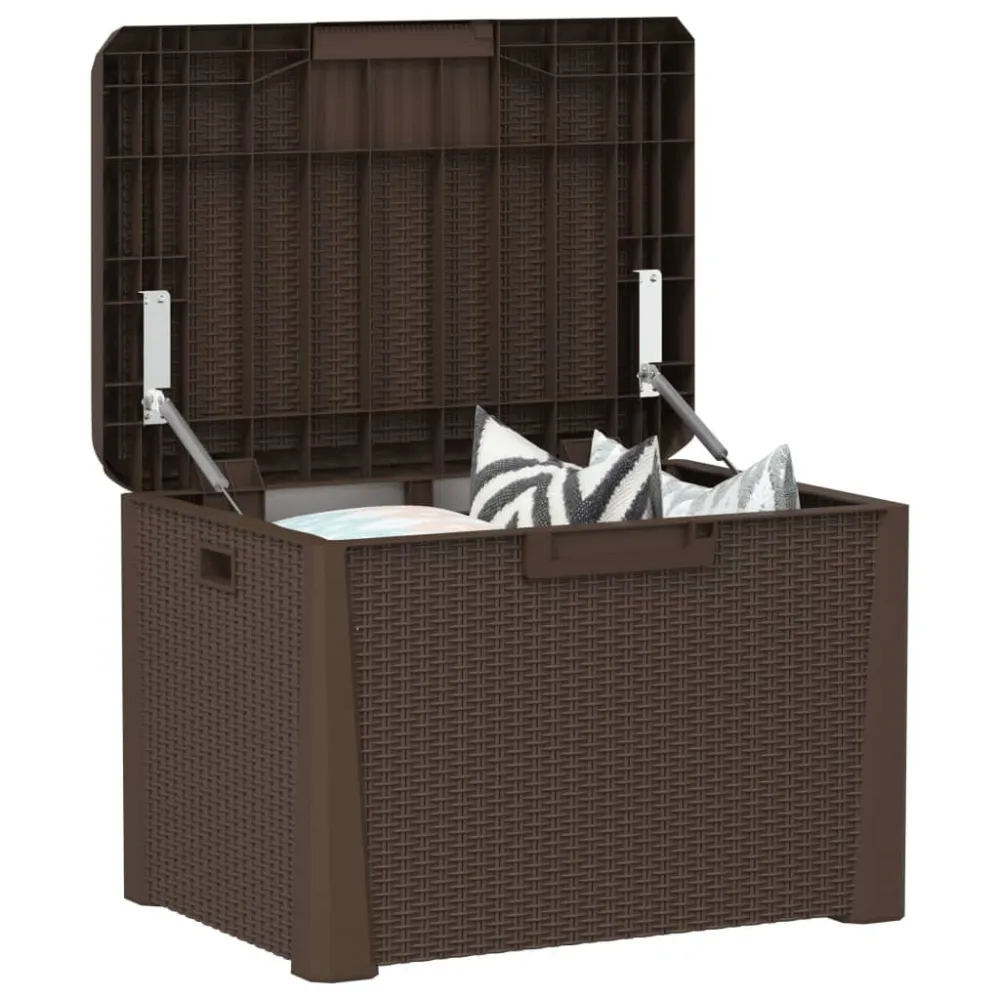 Baule da Giardino con Cuscino Seduta Marrone 125 L PP con Schienale Regolabile