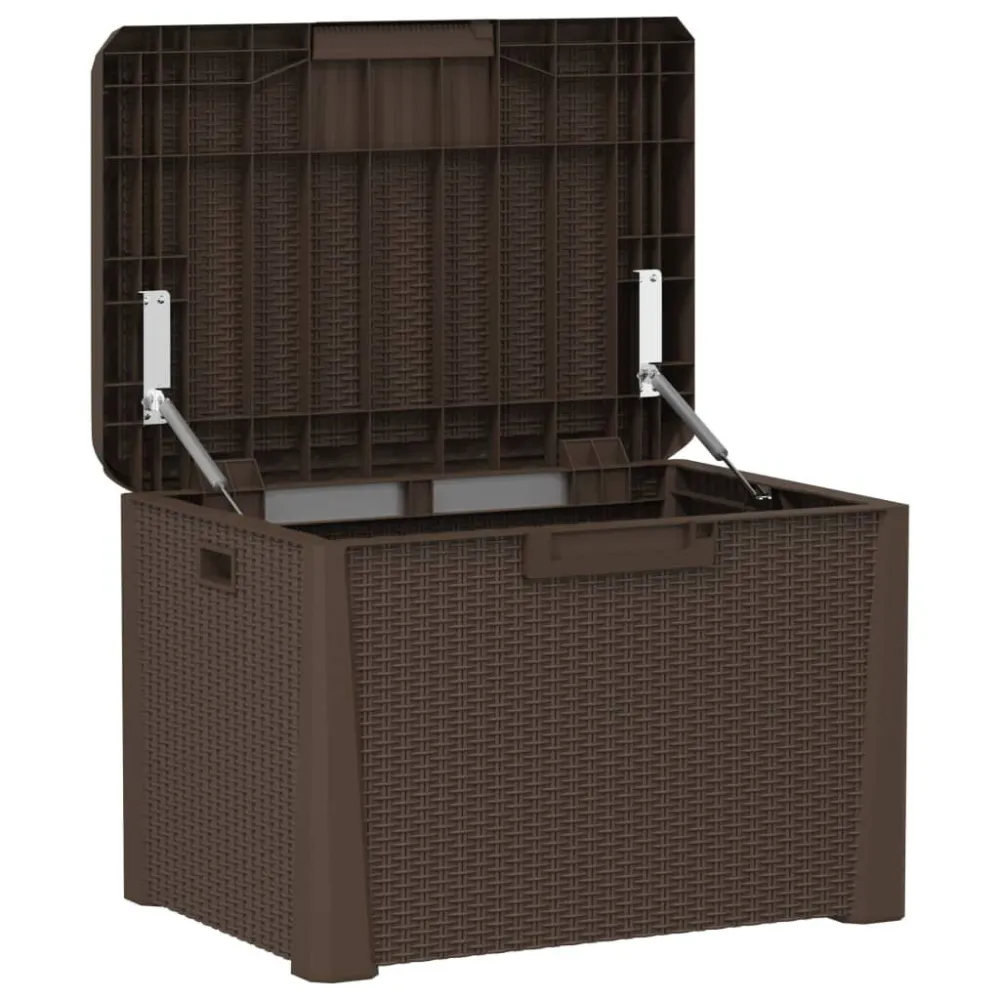 Baule da Giardino con Cuscino Seduta Marrone 125 L PP con Schienale Regolabile