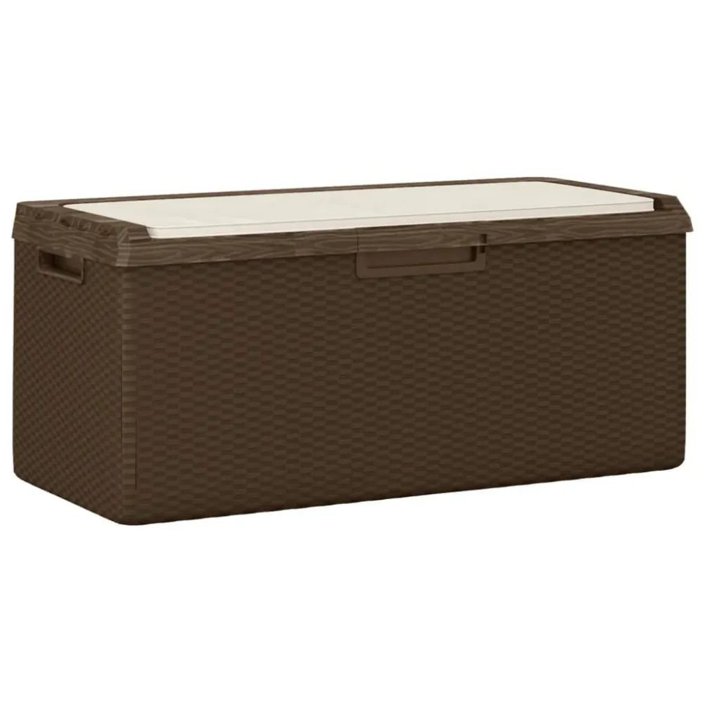 Baule da Giardino con Cuscino Seduta Marrone 350 L PP Legno Massello