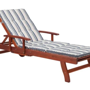 Chaise longue legno di acacia con cuscino righe blu sabbia TOSCANA