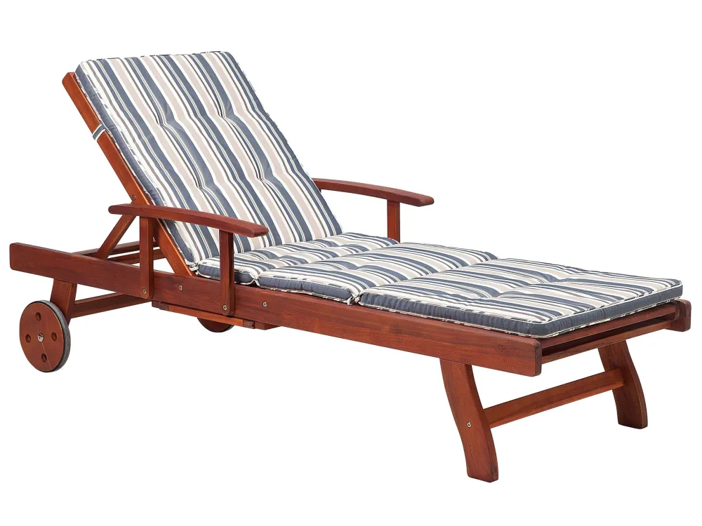 Chaise longue legno di acacia con cuscino righe blu sabbia TOSCANA