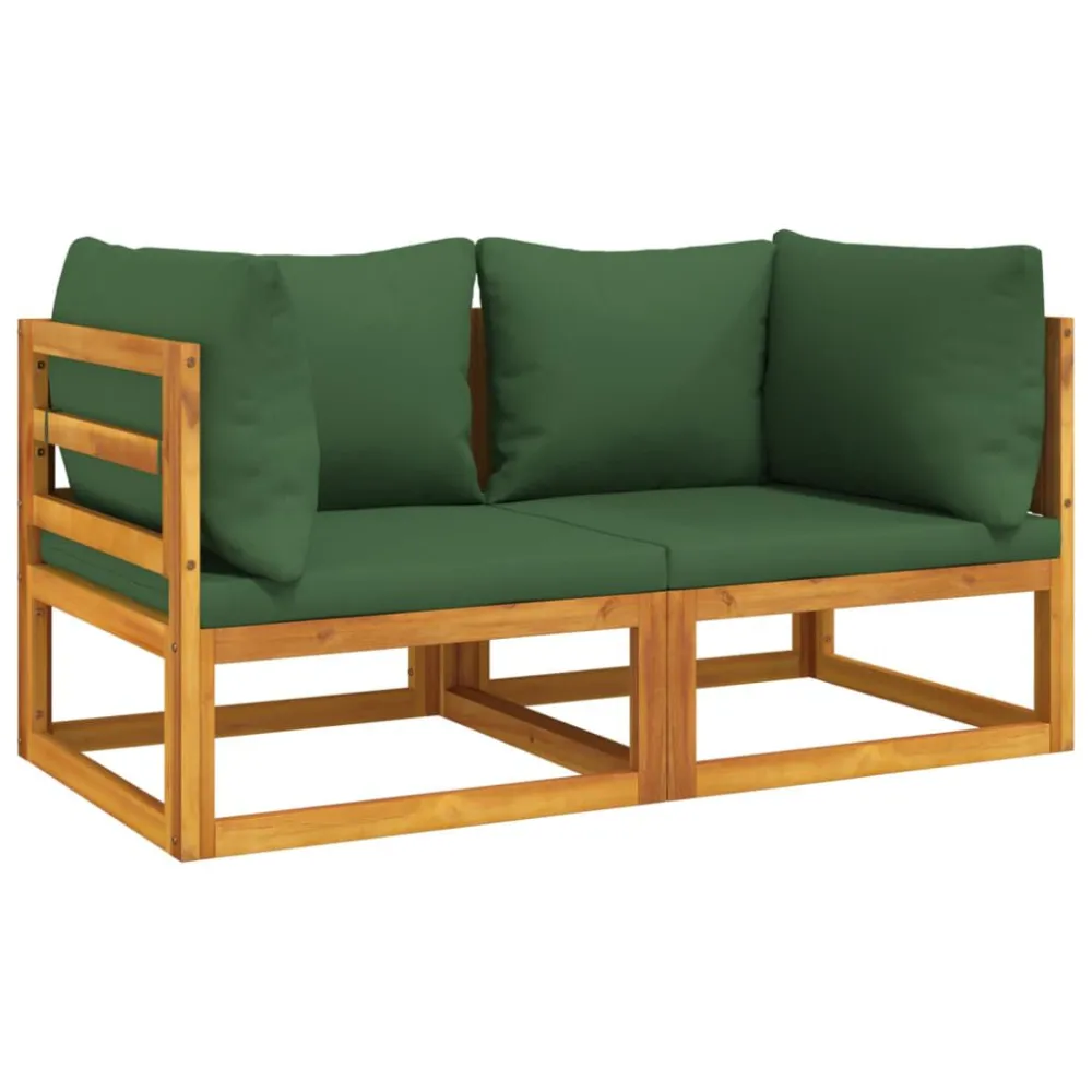 Confortevole Ergonomico Divani Angolari Modulari 2pz con Cuscini Verdi Massello Acacia