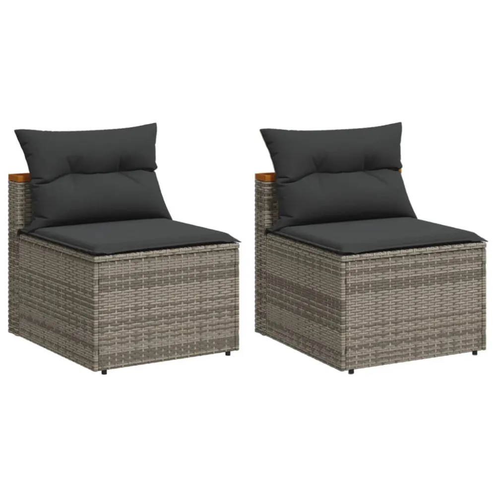 Confortevole Ergonomico Divani Giardino Senza Braccioli con Cuscini 2 Grigi Polyrattan