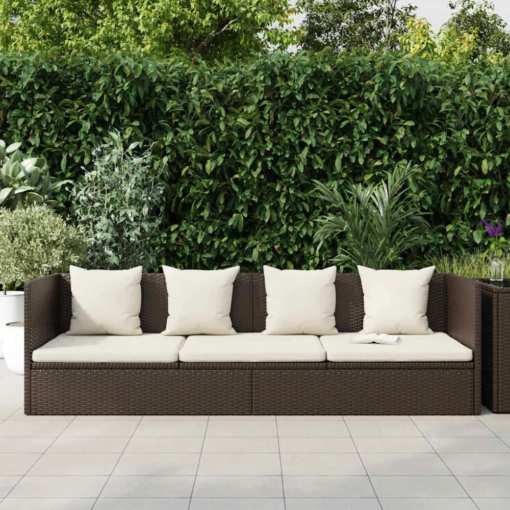 Confortevole Ergonomico Lettino da Giardino con Cuscini Polyrattan Marrone