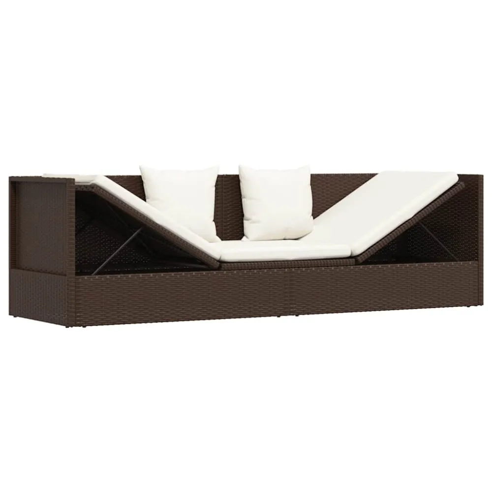 Confortevole Ergonomico Lettino da Giardino con Cuscini Polyrattan Marrone