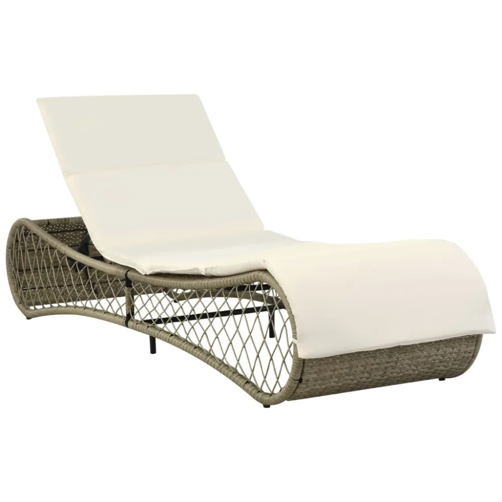 Confortevole Ergonomico Lettino Prendisole con Cuscino Polyrattan Grigio